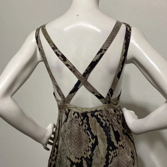 Mango Suit Snake Print V-Neck Cross Low Back Sleeveless Maxi Dress Size 10 - Picture 6 of 11